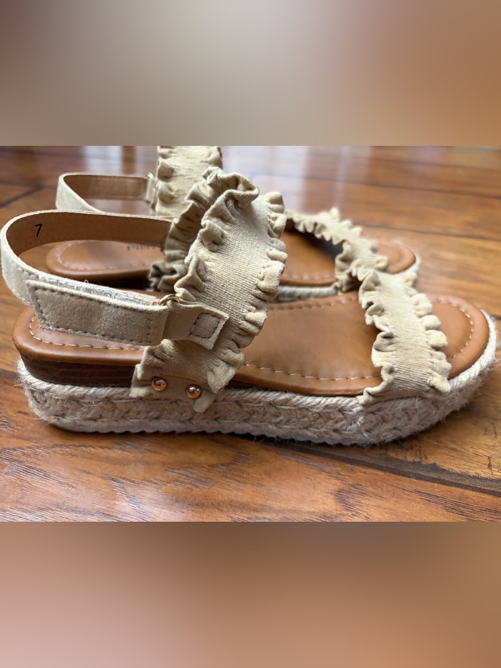 Women’s Ruffle Strap Espadrille Sandals – Beige